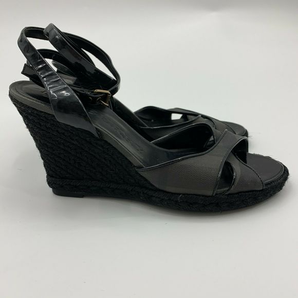 Burberry Black Espadrilles Ankle Wedges Size 9 - Picture 2 of 8